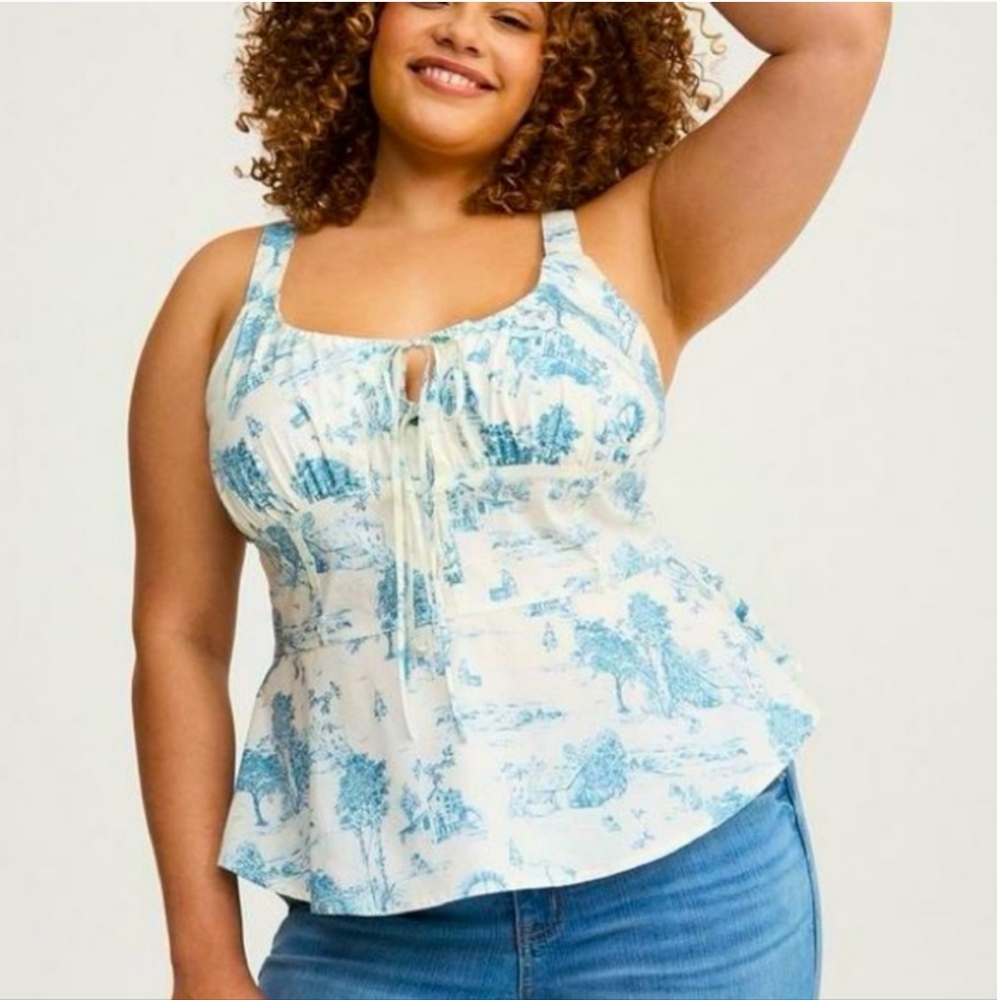 Torrid Blue and White Corset Peplum  Tank Top